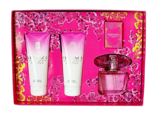 Versace Bright Crystal Absolu 4 Piece Gift Set With Mini Perfume SG & BL For Womens