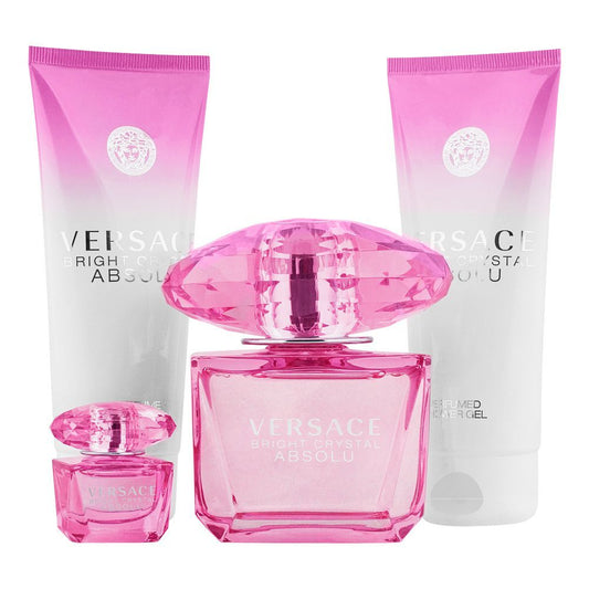 Versace Bright Crystal Absolu 4 Piece Gift Set With Mini Perfume SG & BL For Womens